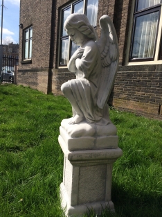 Angel kneeling on a pedestal, full solid cast stone statue, beautifully designed!!